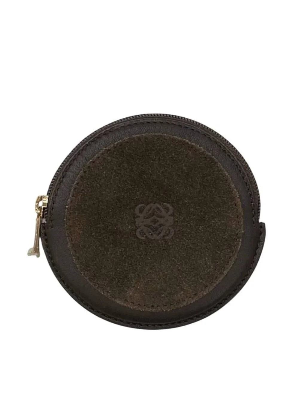 Loewe Coin Case Brown Anagram Purse Leather Suede 12 Logo Mini